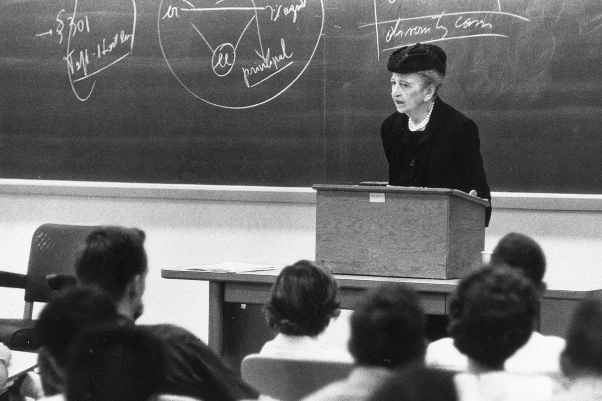 Frances Perkins teaching a class at the ILR School