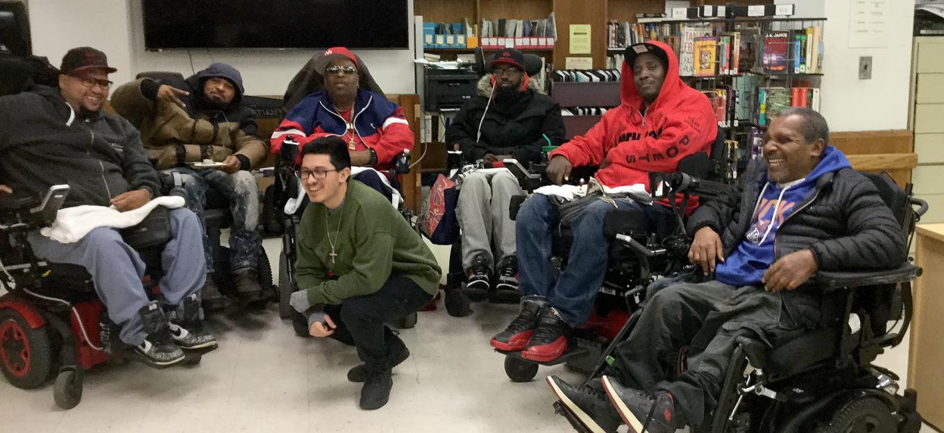 Andres Alvarados with the OPEN DOORS Reality Poets; from left to right is: Andres Jay Molina, Alhassan "El" Abdulfattah, Ramon "King Tito Love" Cruz, Micah Harris, Vincent "V" Pierce, and Peter Yearwood