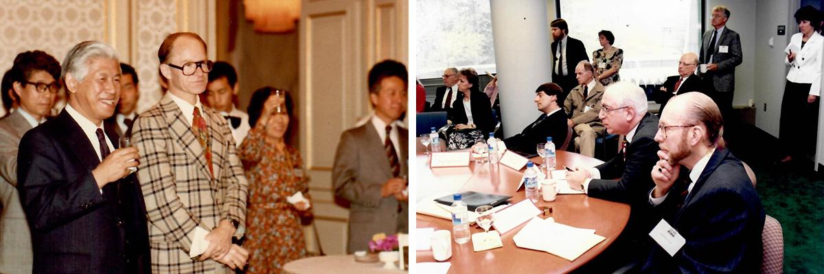 Two photos - Oaklander in Japan and at an ILR meeting