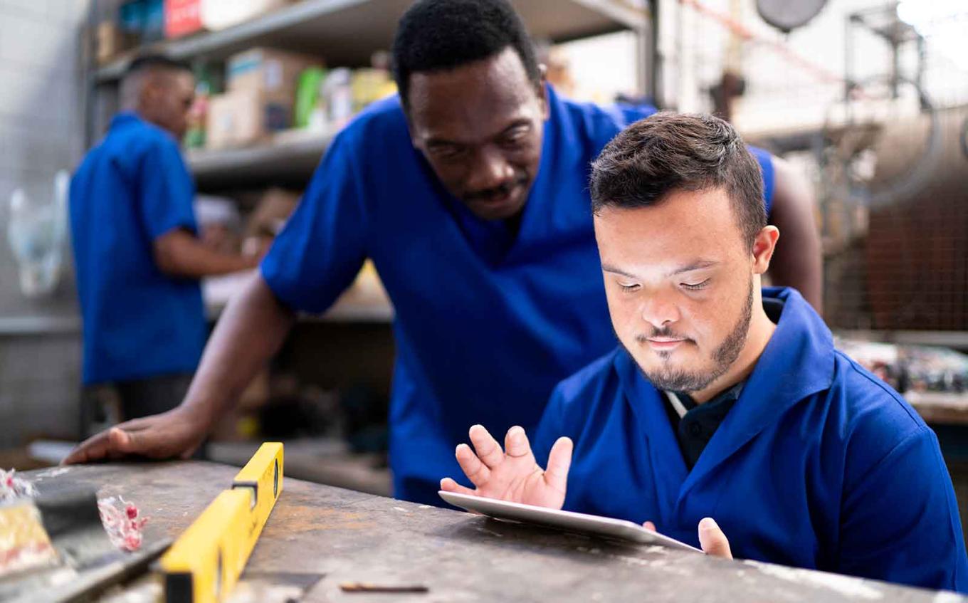 Shop workers focusing on a project