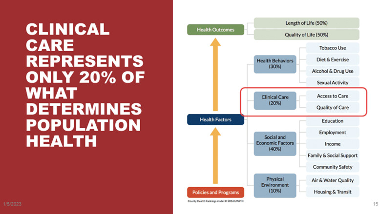 A chart depicting factors that determine population health.