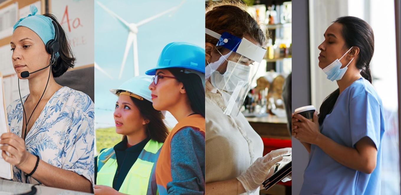 collage of women working in different fields of work