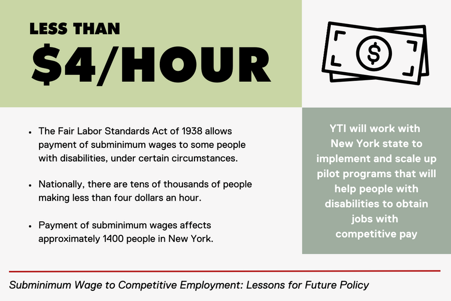 The Fair Labor Standards Act of 1938 allows payment of subminimum wages to some people with disabilities, under certain circumstances.