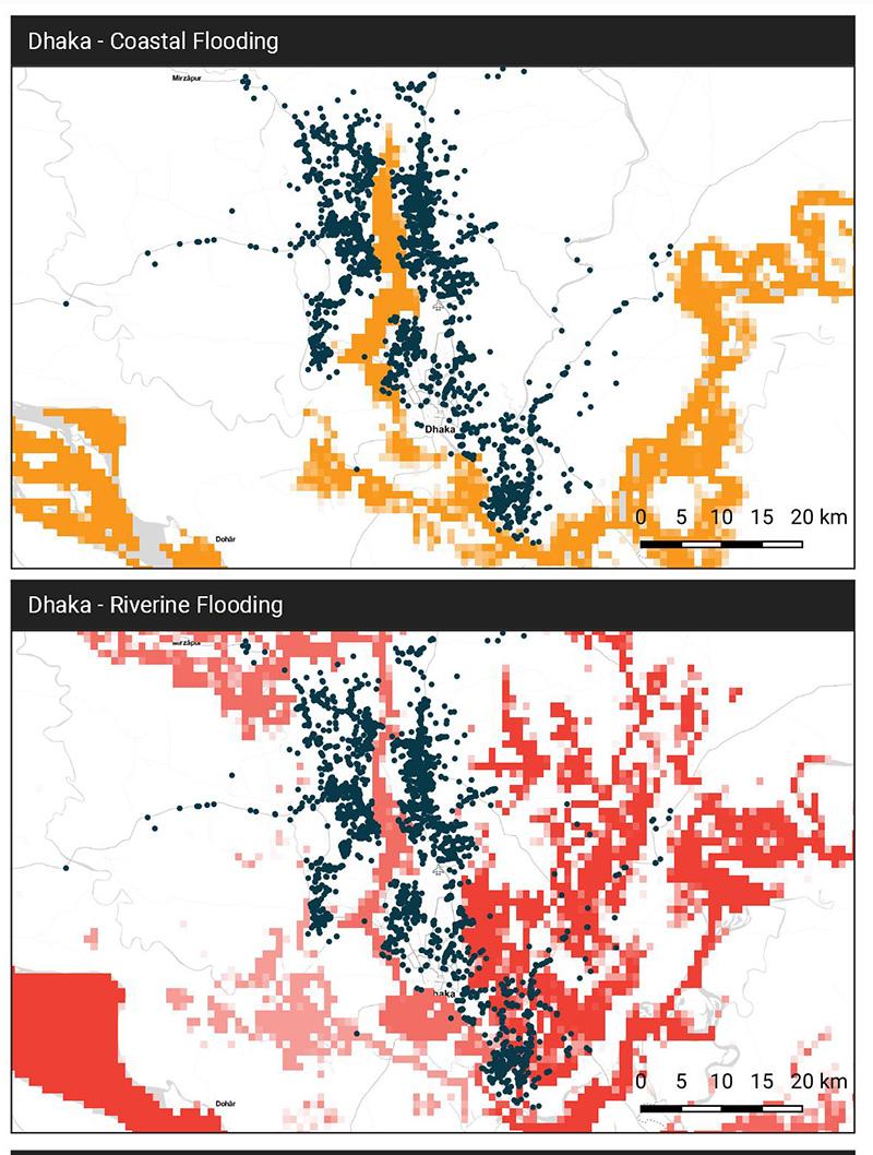 maps illustrating the reports' analysis of flooding