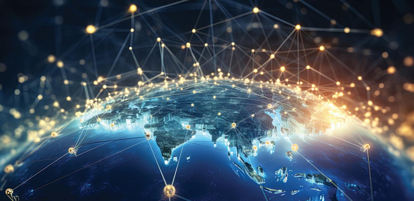 illustration of a world globe with connecting lines and dots