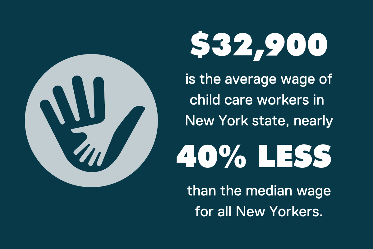 $32,900 is the average wage earned by childcare workers in NYS nearly 40% less than the median range.