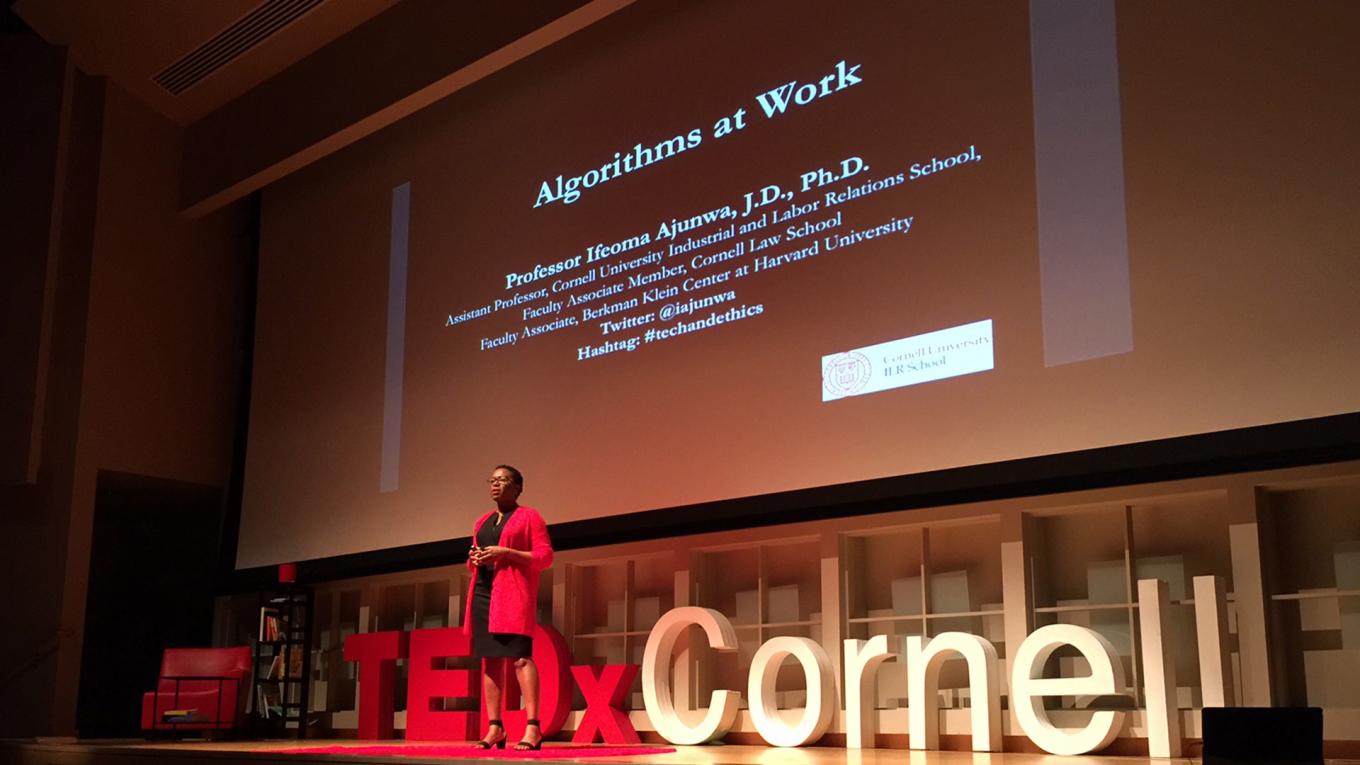 Assistant Professor Ifeoma Ajunwa deilvers a TEDx talk at Cornell