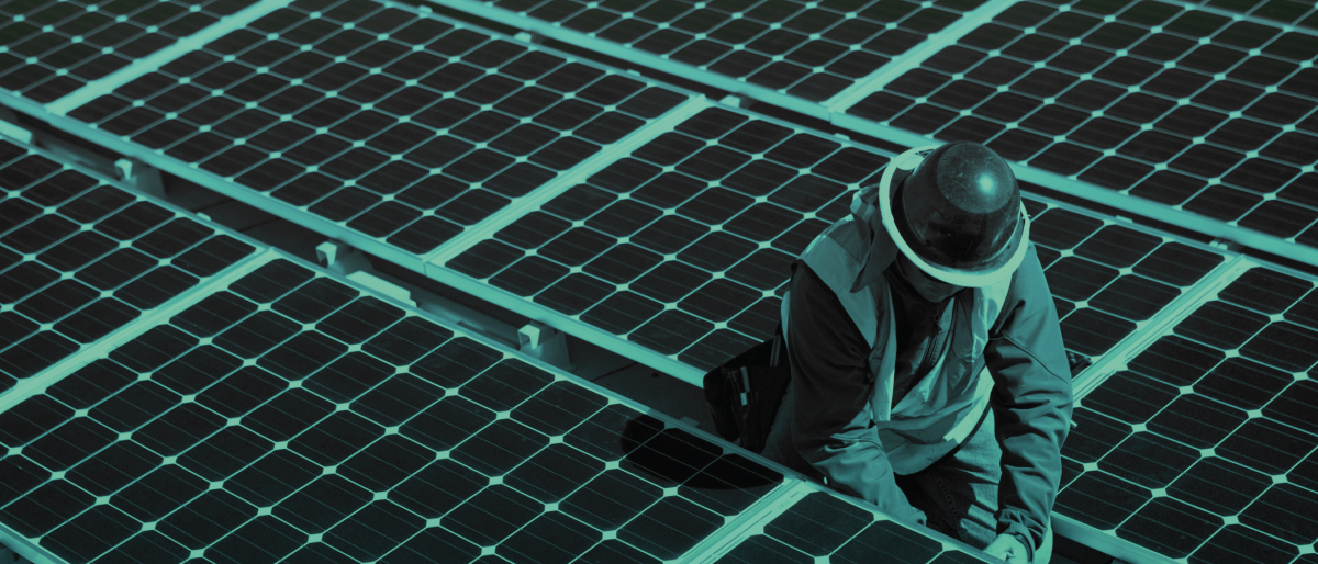 Graphic of a solar worker on in a solar field