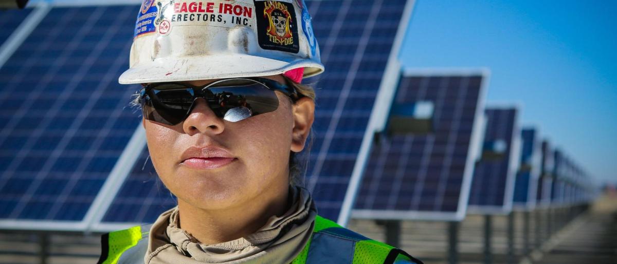 Solar worker stock image