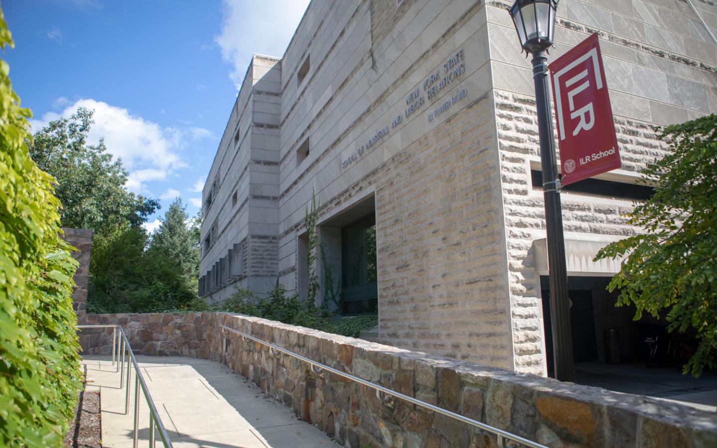 A section of the ILR School's outer facade visible from Tower Road.