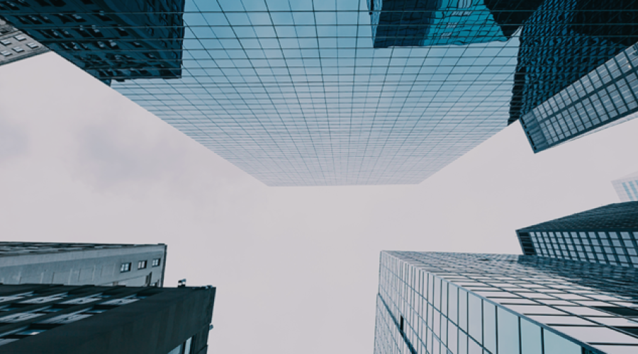 Skyscrapers looking up from the street