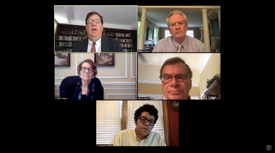 screenshot showing the panelists discussing via videoconferencing