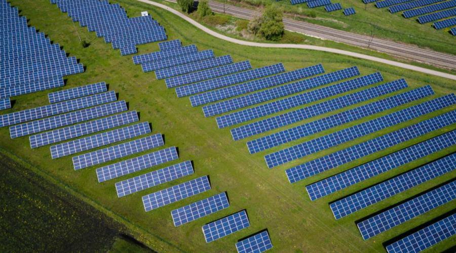 Solar panels in a field.