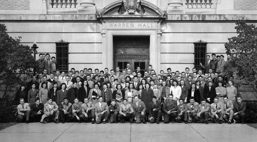 Photo of ILR students in front of Warren Hall