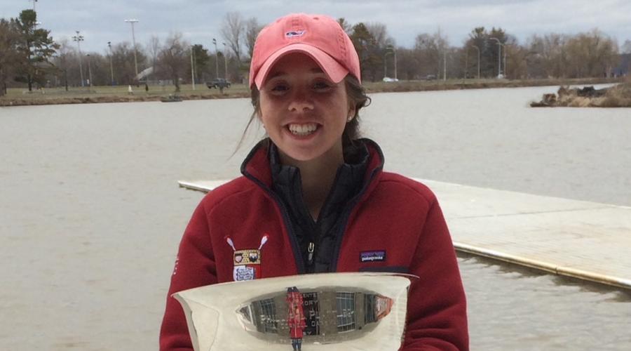 Katie Falb DeNitto '15 holding the Platt Cup