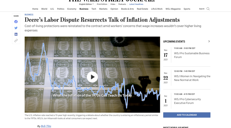 screenshot of wsj site