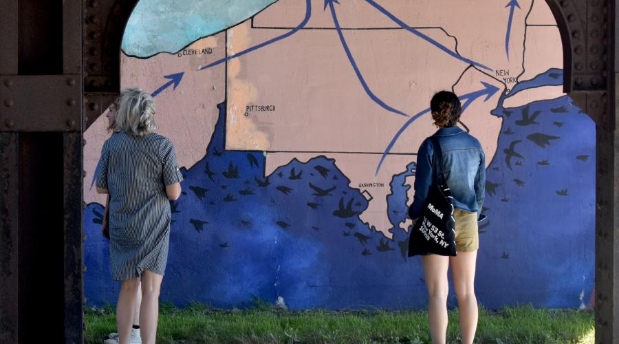 Laila and Cathy at Niagara Falls mural