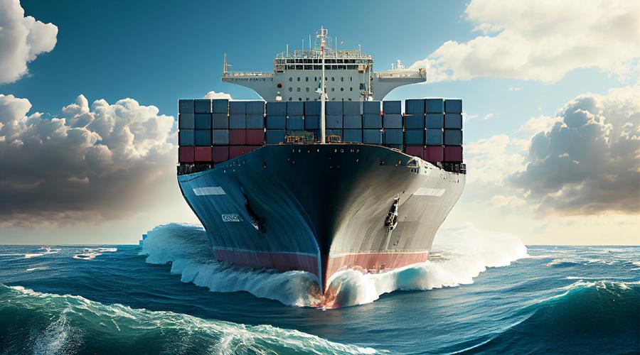 AI generated image of a container ship on the ocean