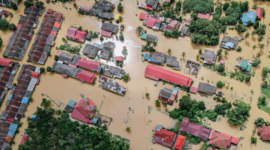 Flooded buildings and streets