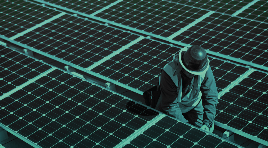 Graphic of a solar worker on in a solar field