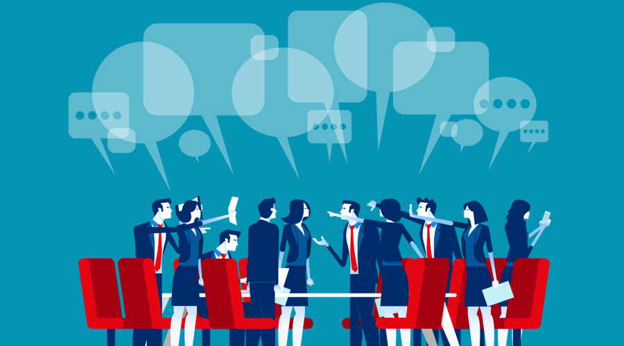 A group of office workers disagree over an idea