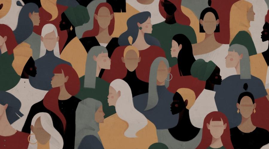 drawing collage of women