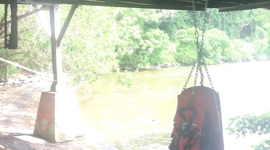 punching bag by the Hudson River