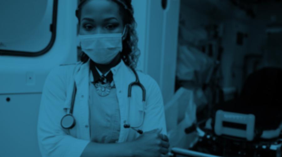 A healthcare worker wearing a face mask.