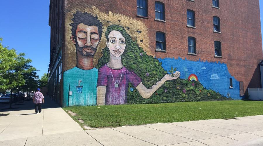 A mural done by students at the Buffalo Center for Arts and Technology
