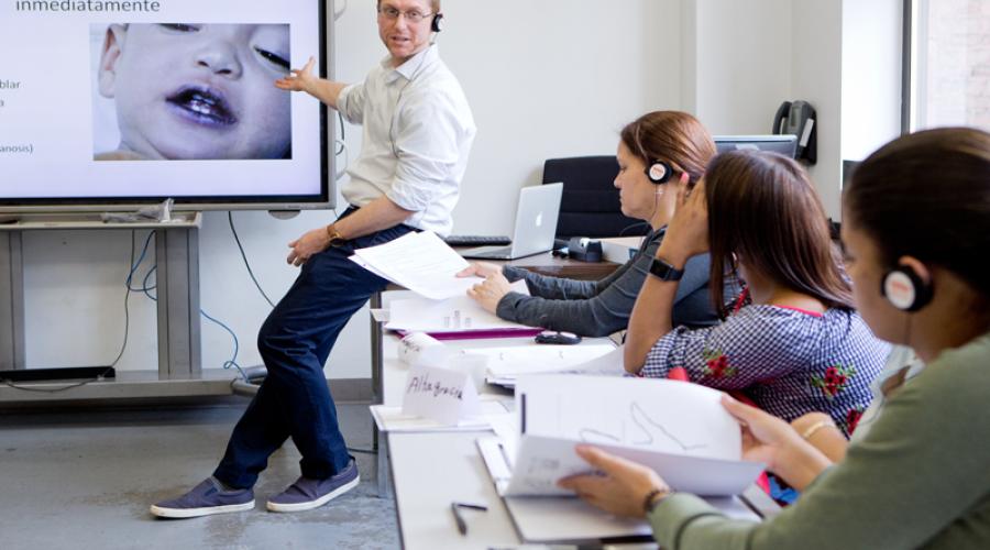 Zoltan Antal, MD, speaking at a nanny workshop