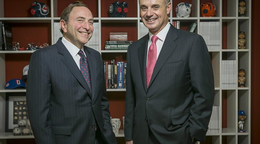 National Hockey League Commissioner Gary Bettman '74 and Major League Baseball Commissioner Rob Manfred '80