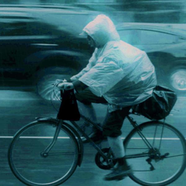 A biker making a delivery
