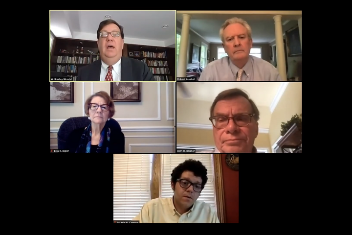 screenshot showing the panelists discussing via videoconferencing
