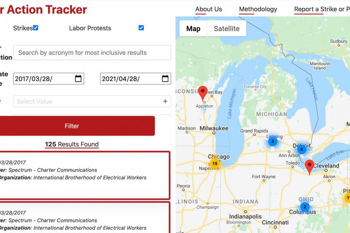 Screenshot of ILR's Labor Action Tracker 