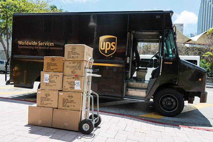 A UPS delivery truck.