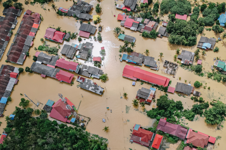 Flooded buildings and streets