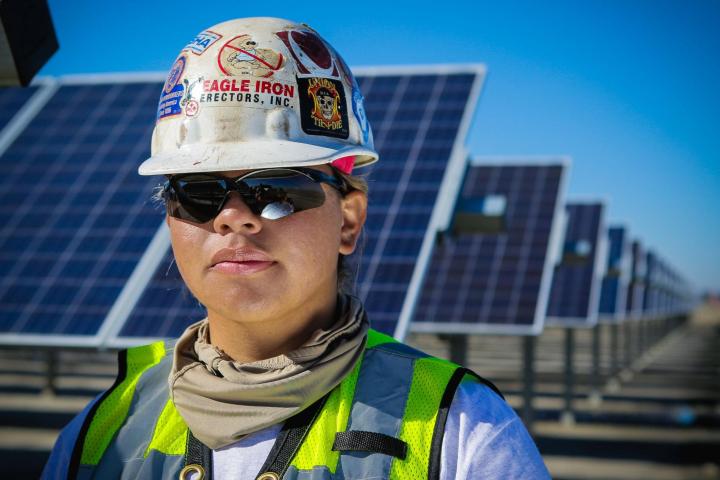 Solar worker stock image