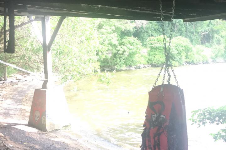 punching bag by the Hudson River