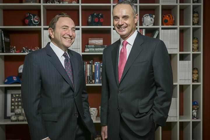 National Hockey League Commissioner Gary Bettman '74 and Major League Baseball Commissioner Rob Manfred '80