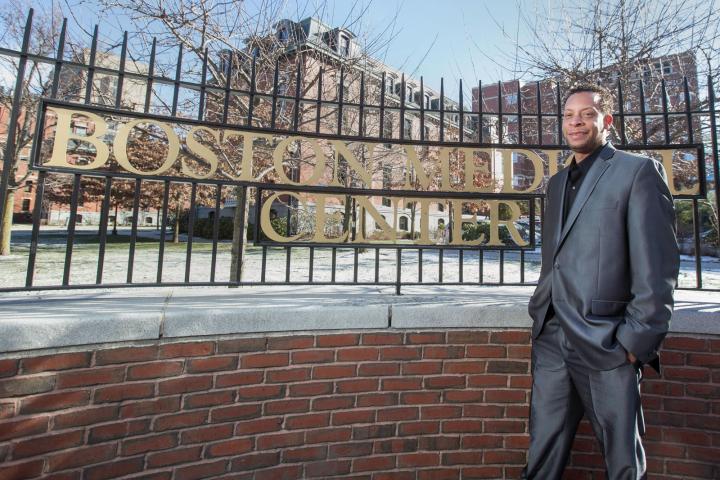 Labor leader Tyrek Lee in front of the Boston Medical Center