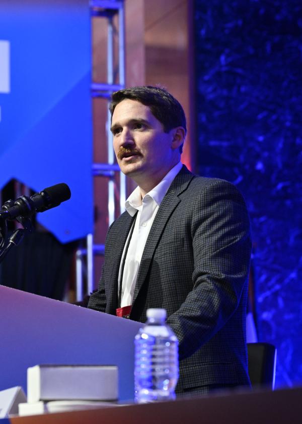Speaker at podium at IAM Union convention